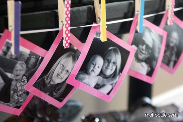 Clothespin picture banner along table