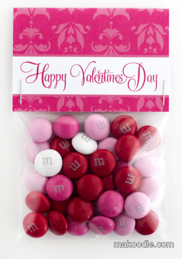 Damask Valentine's Day Treat Bag Toppers
