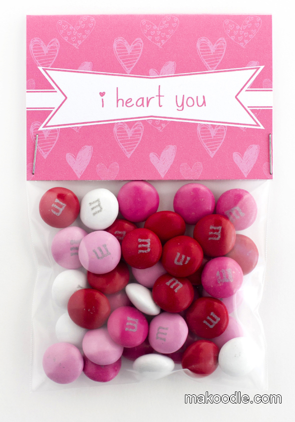 Pink I Heart You DIY Valentine's Day Treat Bag Toppers