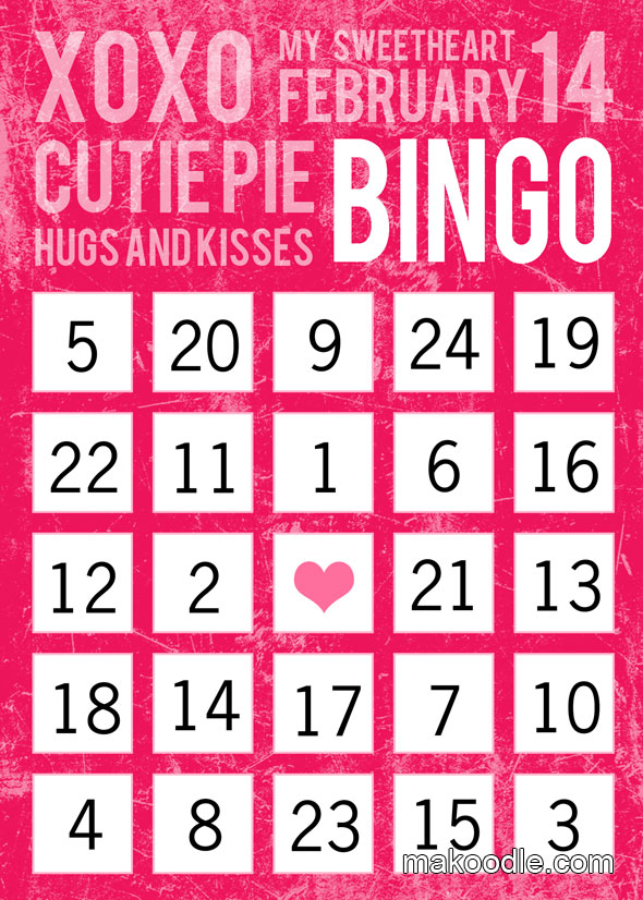 Subway Art Valentine's Bingo Cards