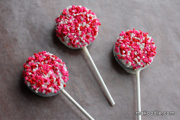 Valentines Oreo Pops covered in Heart Sprinkels - A simple treat to make with kids for Valentine's Day