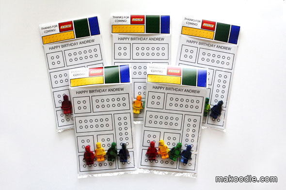 Lego Party Favor - Lego minifigure crayons for Lego themed birthday party